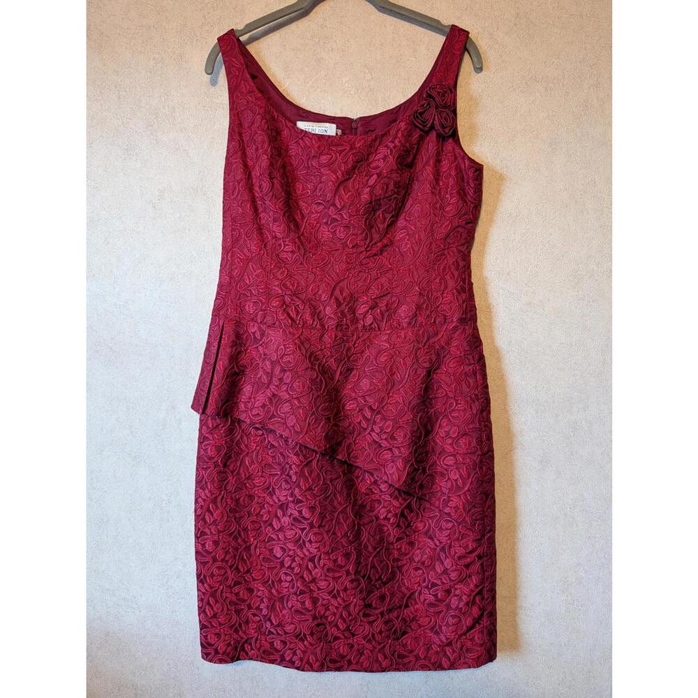 TERI JON burgundy 3D floral mini dress sz 6